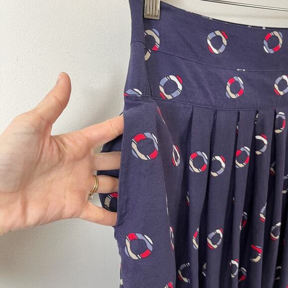 Tulle Women's Wrap Skirt Size L Navy Blue Maritime Print Patterned Knee Length - Picture 6 of 9